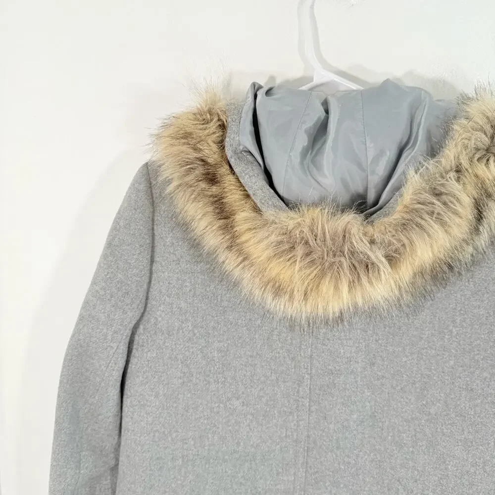 J. Crew Gray Wool Blend Faux Fur Trim Hooded Parka Coat Size 0